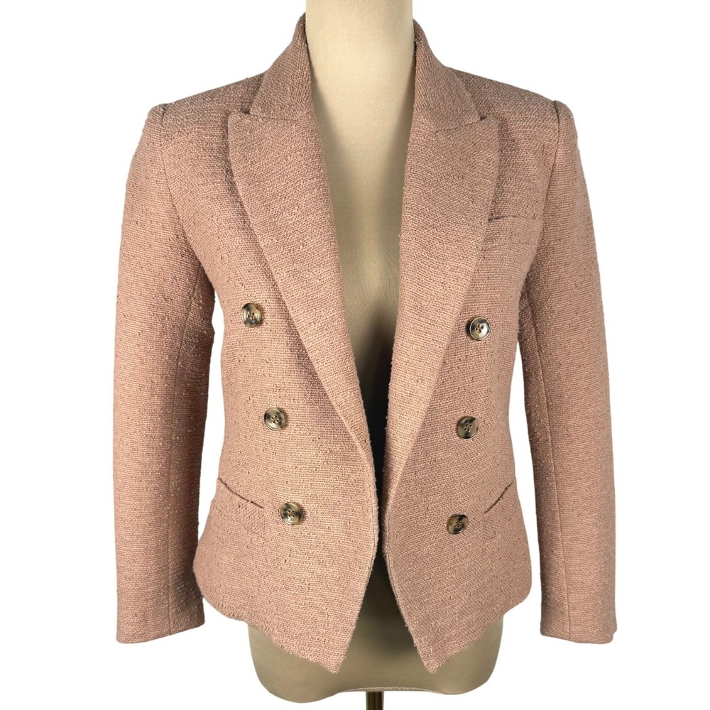 L'Agence Double-Breasted Bouclé Tweed Blazer - Dusty Pink Rose Size 0 (ALTERED)